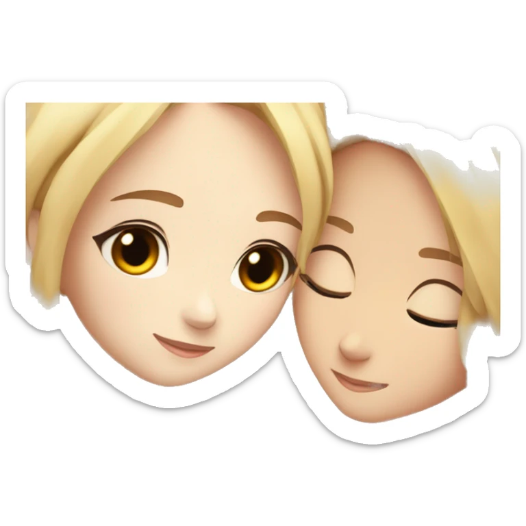 One girl withe brown wavy hair hugging another girl with blonde hair anime  sticker
