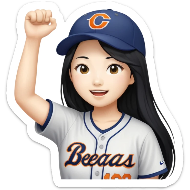 Asian woman with long black straight hair cheering for Doosan Bears baseball team sticker