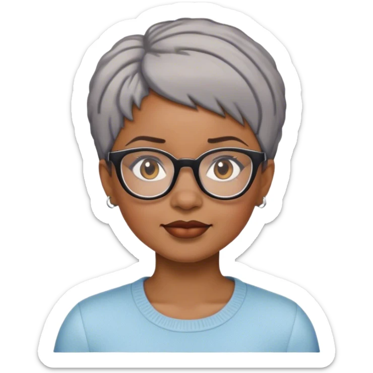 African American woman with gray short haircut and glasses sticker
