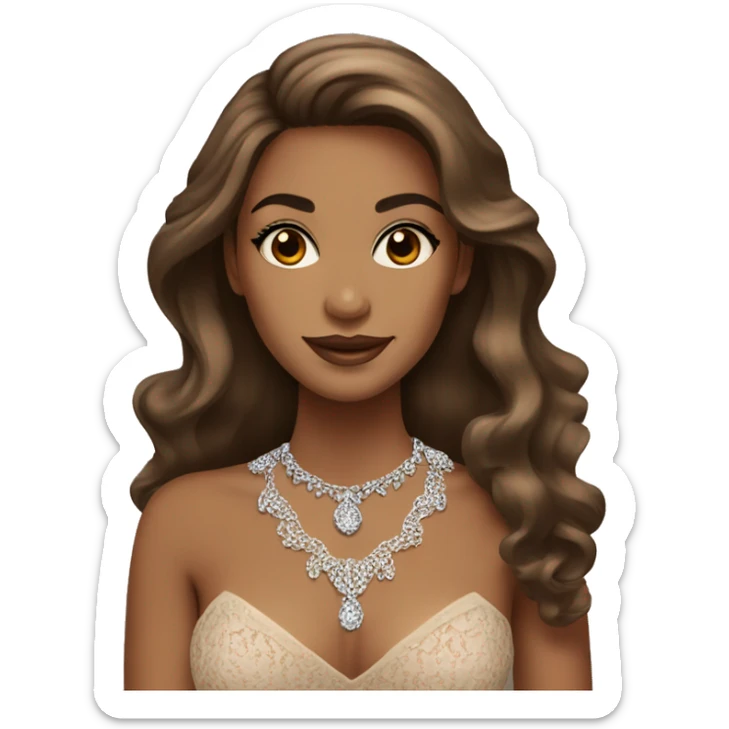 elegant brown skinned woman with long hair and diamond necklace and brown eyes with lashes and lace dress sticker