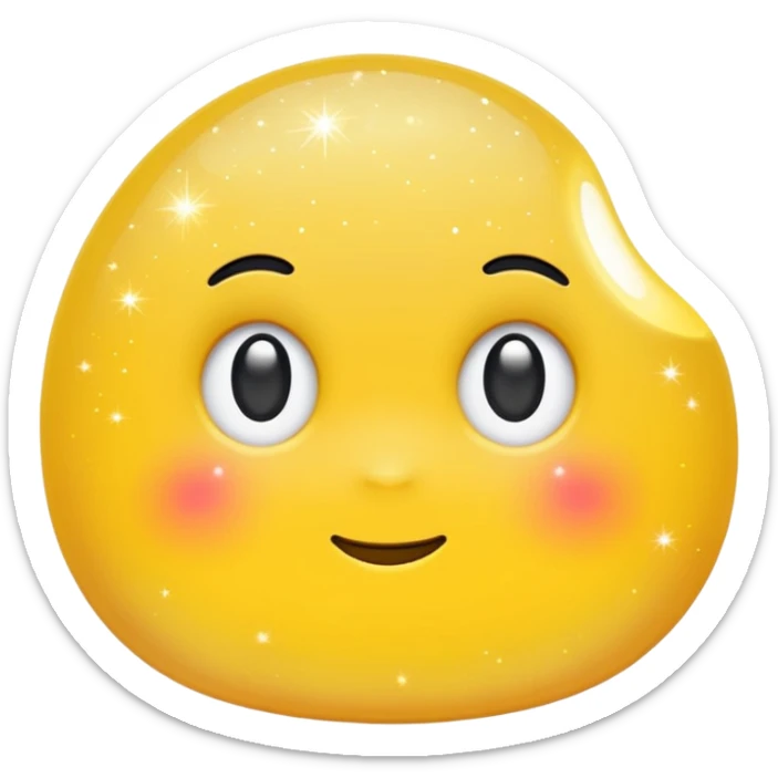 Generate a high-quality 3D cartoon-style emoji of yellow glitter, sparkling effect, smooth gradient colors, rounded and cute appearance, simple white background, high-resolution.
 sticker
