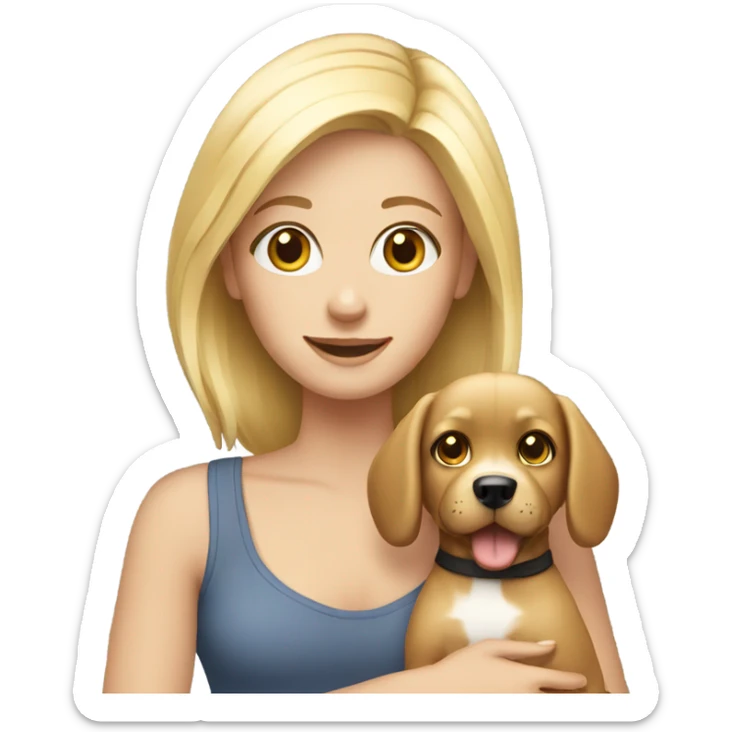 blonde girl holding a dog sticker