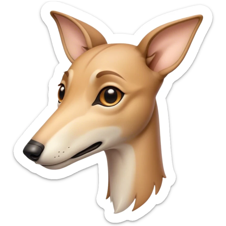 Cinematic Noble Fawn Greyhound Portrait Emoji, Poised and regal, with a slender, aerodynamic build and a smooth, elegant fawn Fur, deep-set soulful eyes, Simplified yet sharp and sophisticated features, highly detailed, glowing with a soft, dignified glow, high shine, intelligent and agile, stylized with an air of grace, focused and attentive, soft glowing outline, capturing the essence of a watchful and swift companion, so majestic it feels as though it could dash out of the screen with effortless authority! sticker