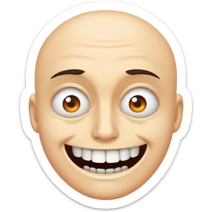 Tight, awkward grin with dead eyes, trying to act normal in chaos. sticker