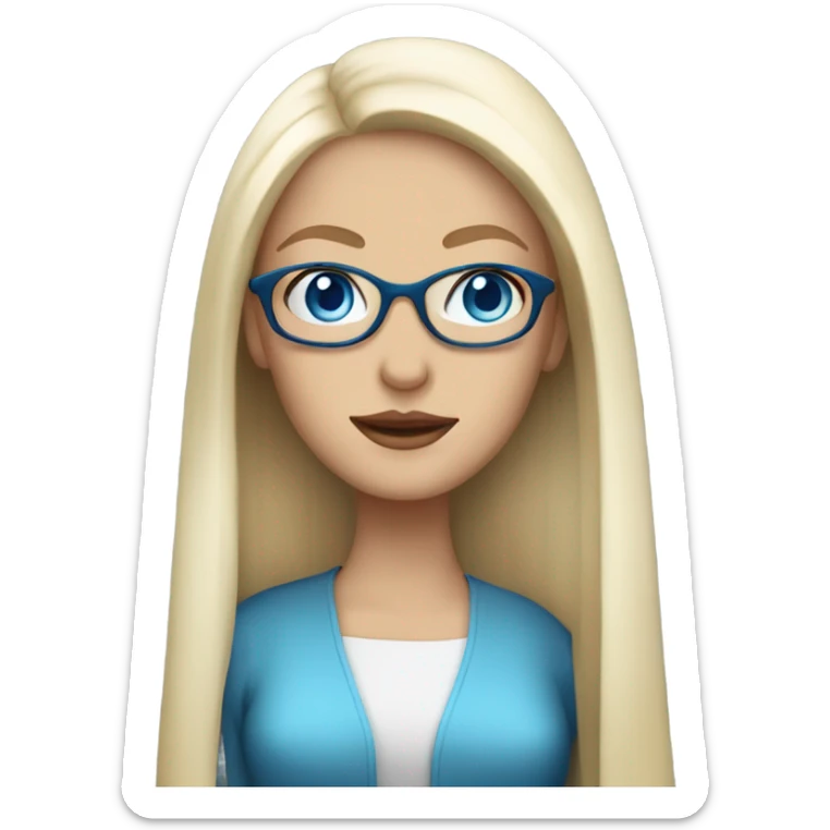 Elegant lady with long straight white blonde hair, blue eyes and glasses  sticker