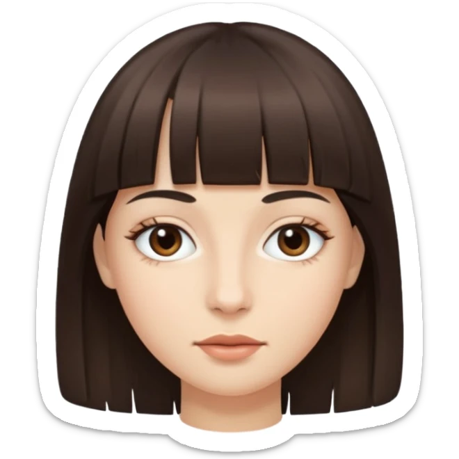 Tenho uma franja vegana, sombrancelha reta fina, um rosto oval e meu cabelo é grande e castanho escuro. Faça nesse estilo 🧟‍♀️  sticker