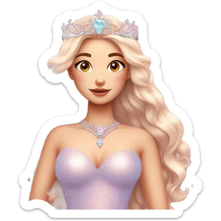 Gorgeous pastel Lady in a sparkly shiny dress with tiara and necklace and flowers aesthetical and trending  sticker