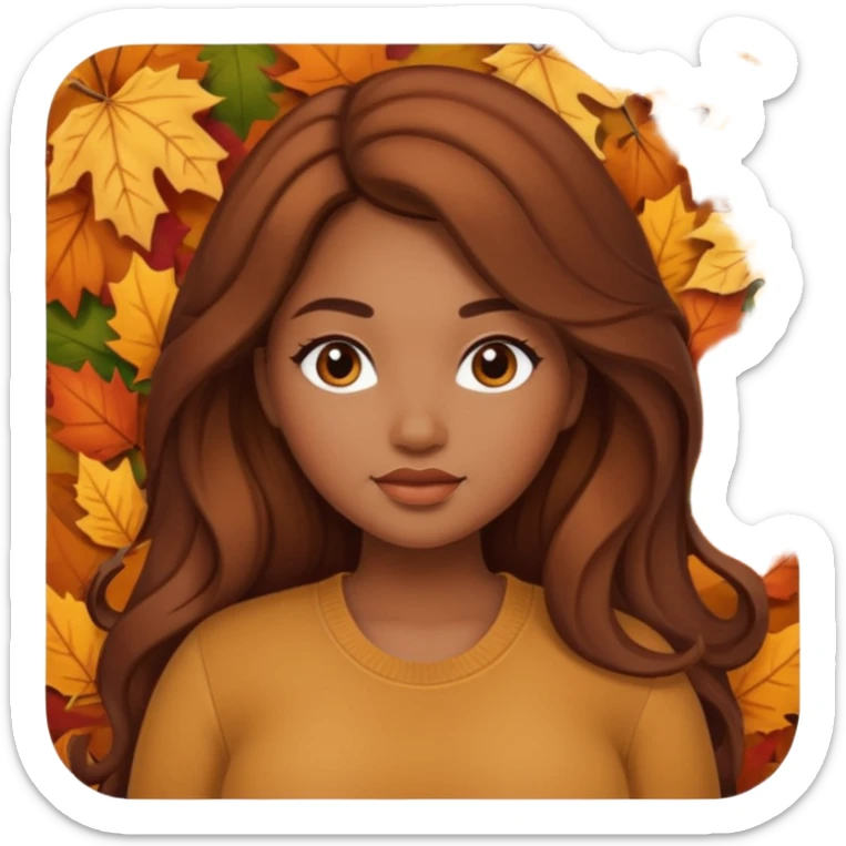 Curvy pretty brown girl with long hair, wearing fall colors sticker