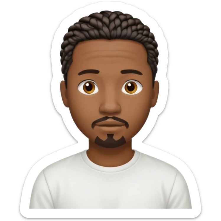 Hazme un emoji de un hombre negro con trenzas cortas, camiseta blanca y una pequeña perilla sticker