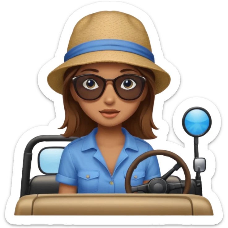 girl in a jeep, blue eyes and brown hair sticker