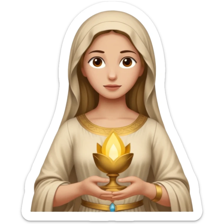 fullbody Mary Magdalene, fit and feminine, very pretty detailed face, plain light tan ancient dress, arms down pose, emoji style sticker