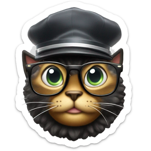 Mulatto star umpire confident business young adult cat pfp with smart glasses, eyes gleaming with redemption floating crown of authority sticker