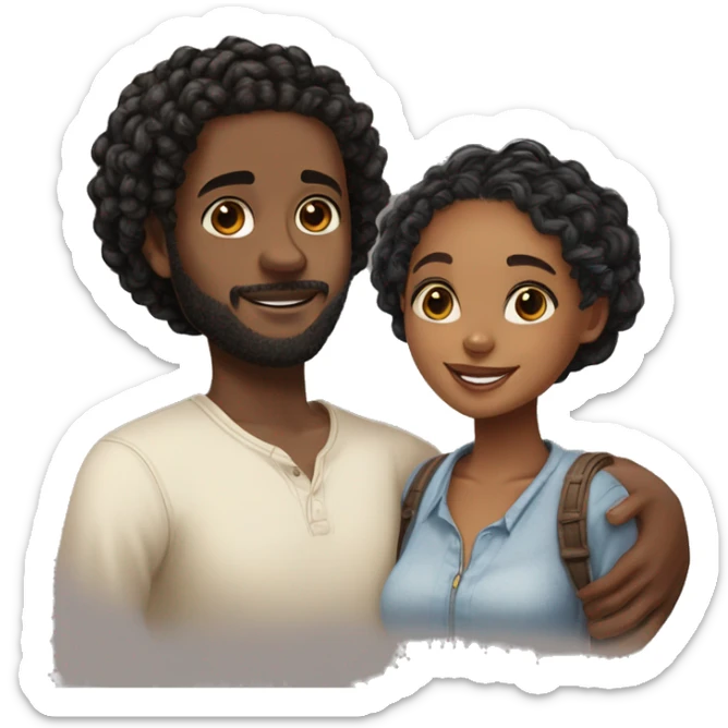 Realistic black girl with box braids and light skin boy with short curly hair and a short beard hugging sticker