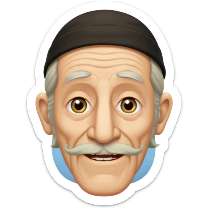 Jewish elderly man emoji with long hair on the sides and jewish hat, long big nose and crooked teeth sticker