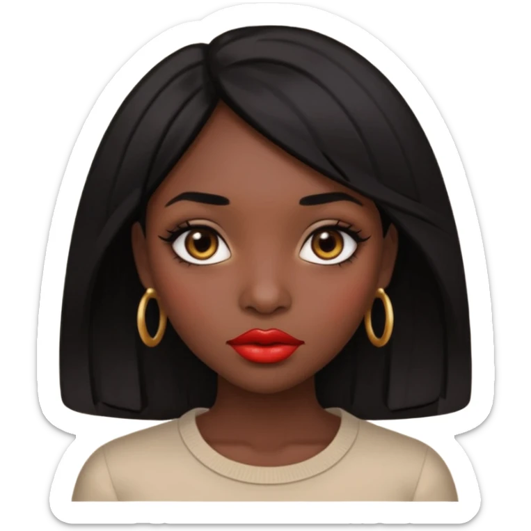 Dark skin gurl with black hair, big lips m, dark brown eye, octagon face shape and chinky eyes no red lipstick  sticker