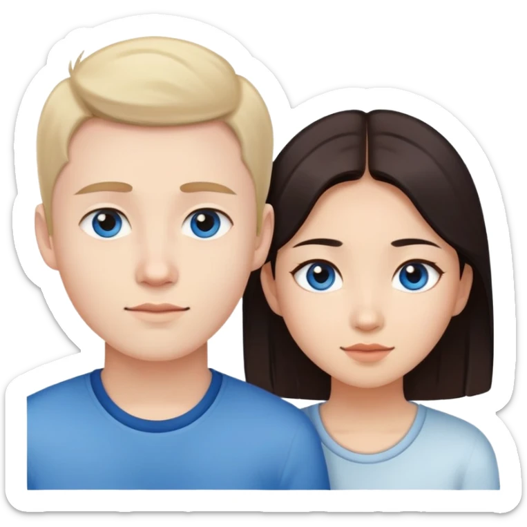 Asian girl with brown eyes and white boy with blue eyes couple sticker