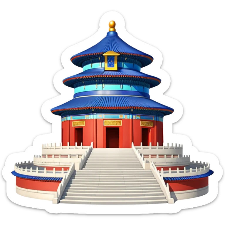 Temple of Heaven Beijing, simplified emoji style with bold outlines and bright colors, cartoon style round blue roof temple sticker