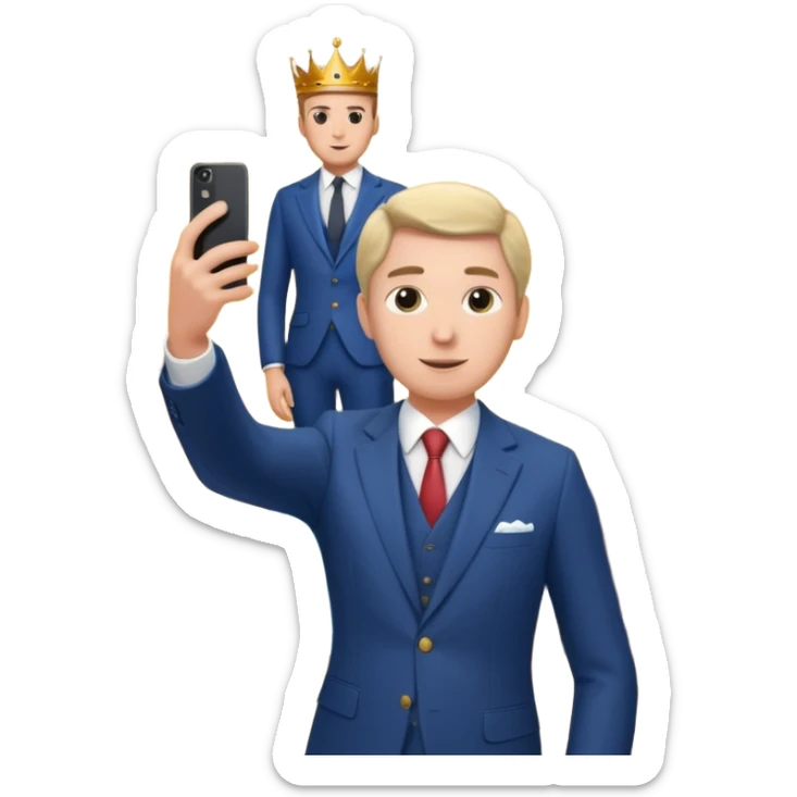 a man who's taking a selfie in a room with the statue of the queen elizabeth the II sticker