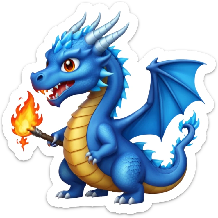 Make an emoji of a dragon shooting blue fire out of its mouth. sticker