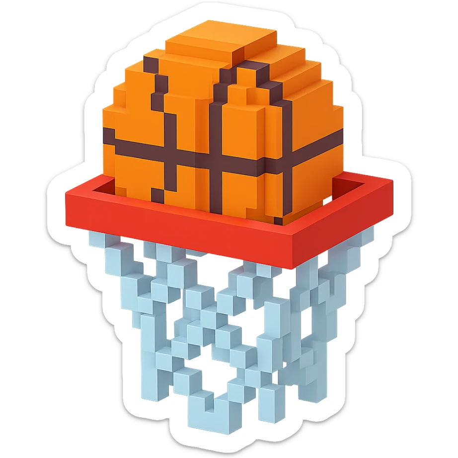 Voxel-style basketball in a net, variation 7 sticker