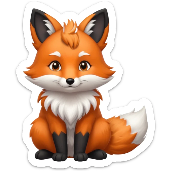 Floofy the Creampuff fox blackish gray fur color chubby Black paws orange color 3 tailsCrystals on the head, tails and Back sticker
