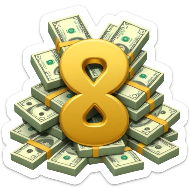 start with a 3d number 10, and 3d letter x, "10x", then to its right, a cash pile, make bills rectangular, looking like a multiplier of the wad of cash sticker