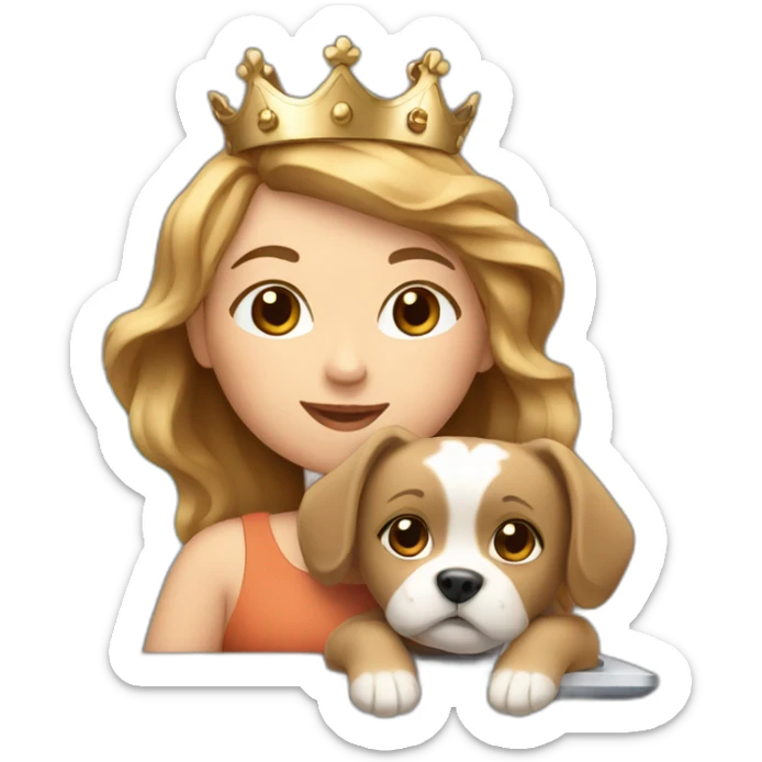 girl with blue eyes and light brown hair. With a crown and a dog and a laptop. sticker