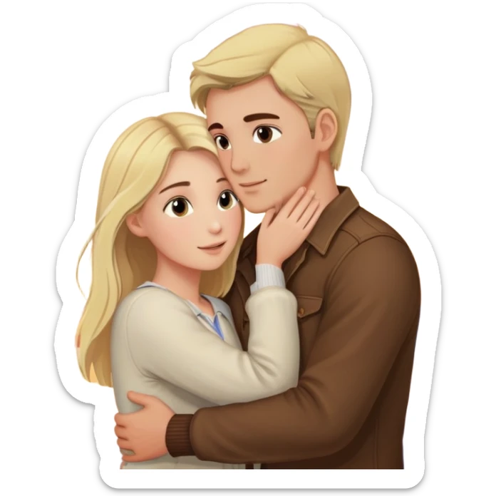 Elegant girl and man hugging together in Montenegro sunset blonde and brunette looking into each others eyes true love delicate chaste  sticker