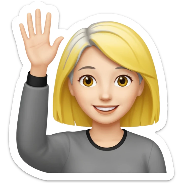 woman with gray and yellow hair smiling and waving her hand  sticker