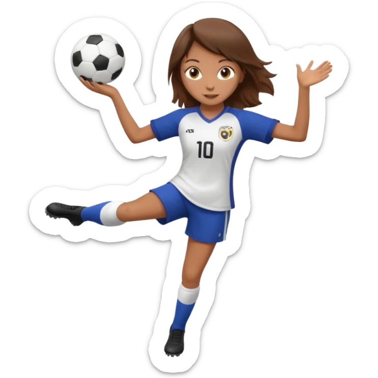 Can you make a girl with brown hair that is wearing a soccer uniform that is juggling a soccer ball sticker