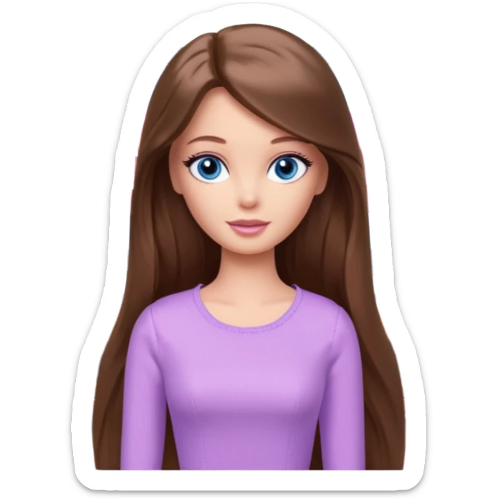 beautiful barbie girl with long brown hair, blue eyes and wearing light purple clothes watching netflix on tv sticker