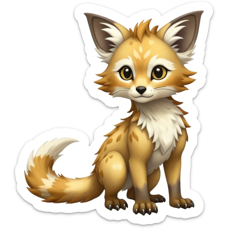 Epic Feral Rare Fantasy shiny cool fluffy Vernid-Trico-species-hybrid-animal by LiLaiRa, random markings, tufted tail, tufted ears, full body sticker