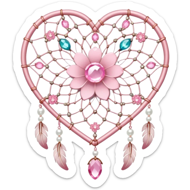 Sakura flower heart Cœur pastel suncatchers gemstones beadspearls crystals dreamcatcher sticker