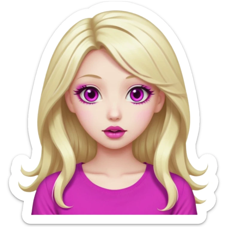 blonde girl, hypnotized eyes, magenta spiral pupils, big pink lips, bimbo, pink top, diva, gyaru, long hair  sticker