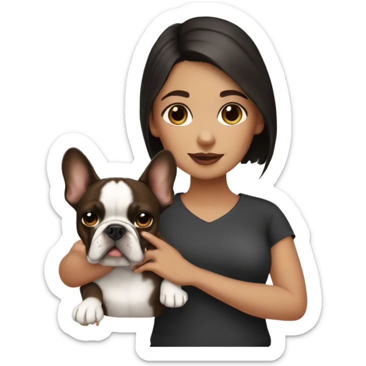 dark haired girl with brown french bulldog sticker