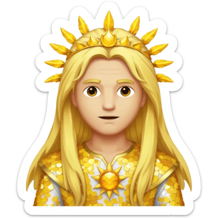 Sol, God of Sun from Gods and Goddesses with long golden blonde hair, yellow and white sequin outfit sticker