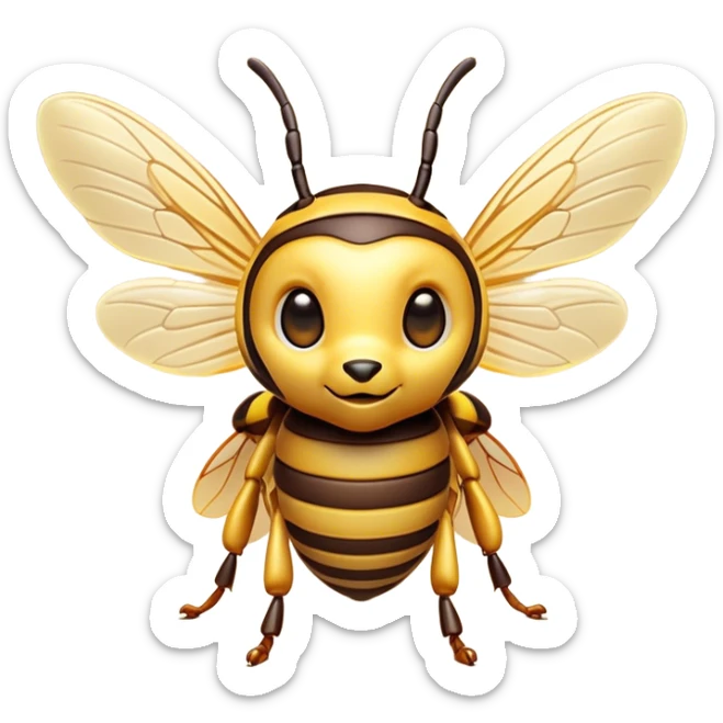 Cinematic Cute Hornet Portrait Emoji, Head tilted playfully and inquisitively, featuring a compact, delicately striped body with adorable, round eyes and subtly detailed wings, Simplified yet irresistibly adorable features, highly detailed, glowing with a warm, inviting glow, high shine, affectionate and lively, stylized with a touch of whimsical insect charm, soft glowing outline, capturing the essence of a mischievous yet endearing hornet that seems as if it could buzz out of the screen into your arms! sticker