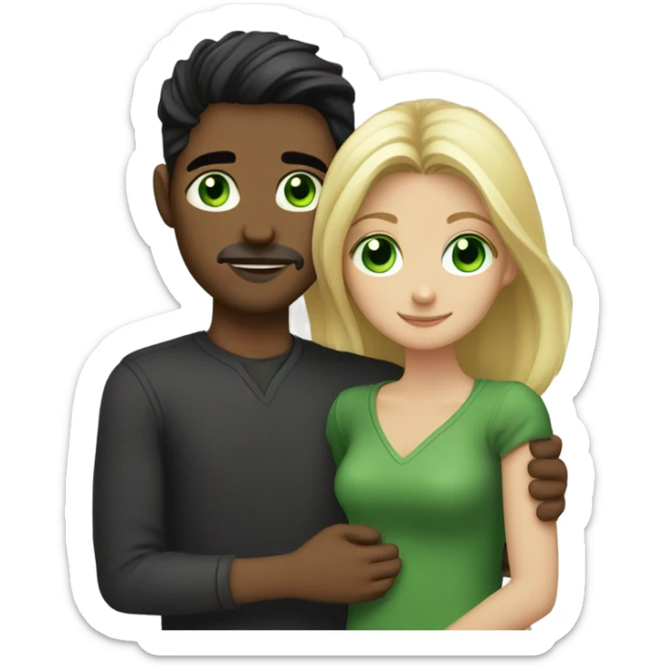 Blonde haired green eyed girl being hugged by a dark hair dark eyed guy with a little facial hair  sticker