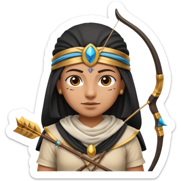 Emoji portrait of an Egyptian archer. Headcloth, bow and arrow, focused expression. sticker