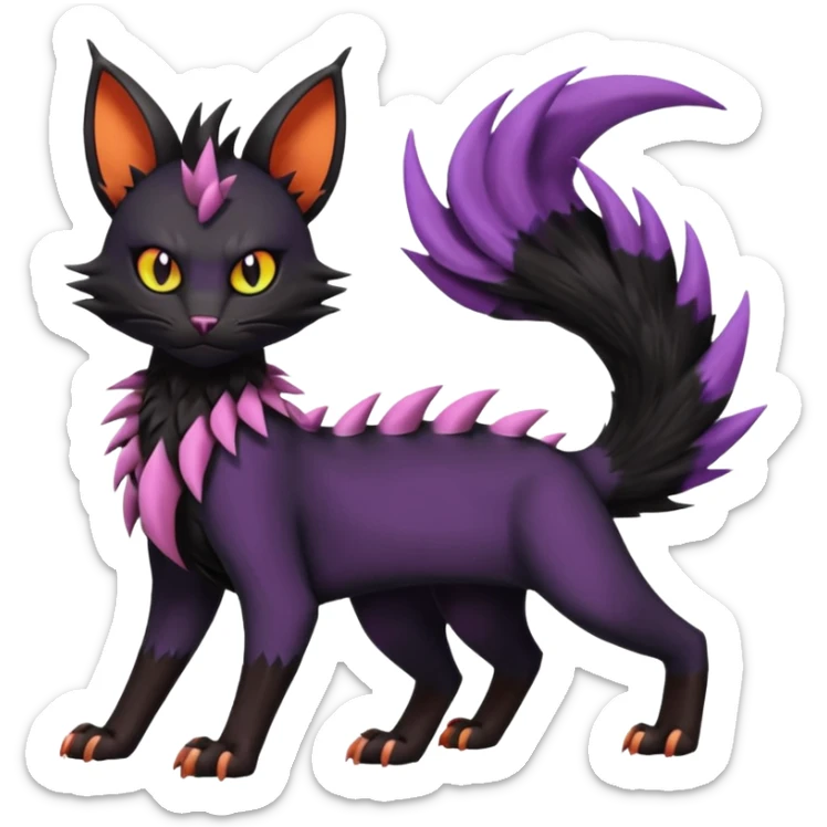 Black edgy Noivern-Noibat-Purloin-Torracat-Lykoi-Caracal-cat-Fakemon-fusion-hybrid-creature sticker