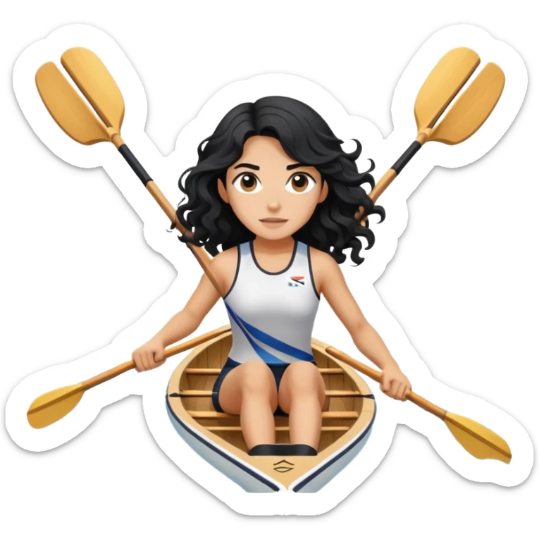 girl with long black wavy hair rowing in Olympic rowing sport, with double oars sticker