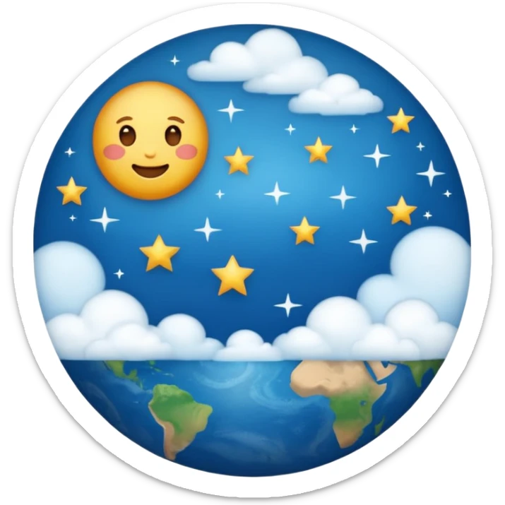 an emoji that circular like the emoji of earth but withh the representation of heaven/sky/aethenum sticker