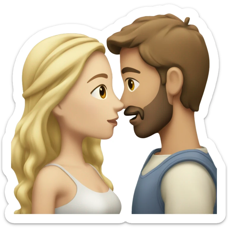 couple kissing, him with brown hair, beard and eyes, white skin; her with blonde hair, brown eyes, white skin sticker