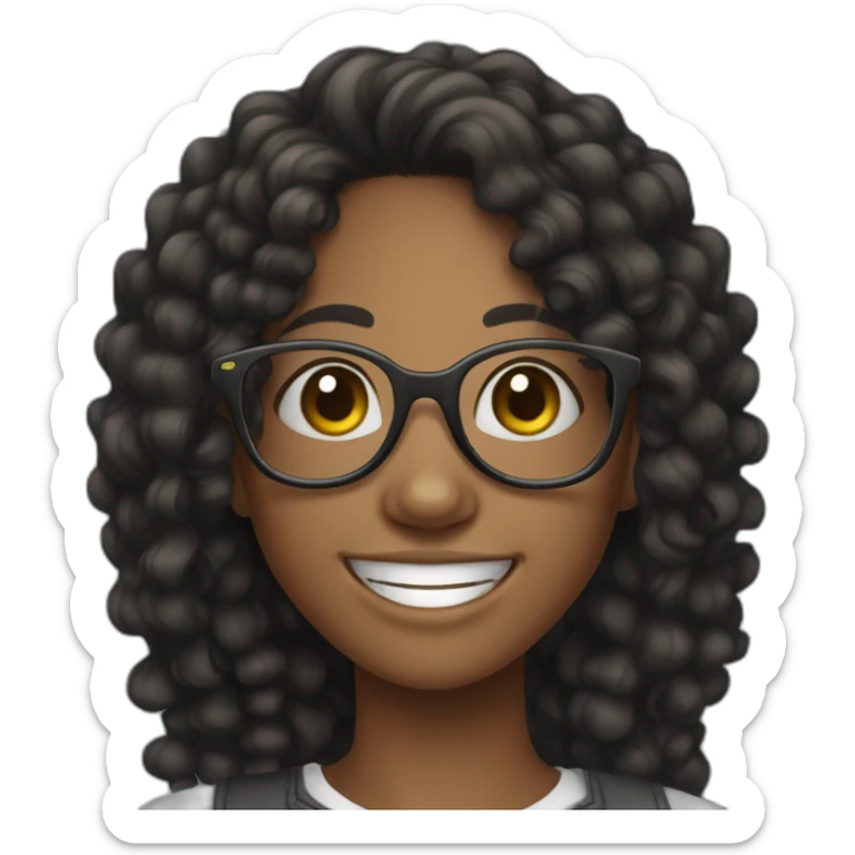 smiling black teenager girl with long black curly hair and round glasses sticker