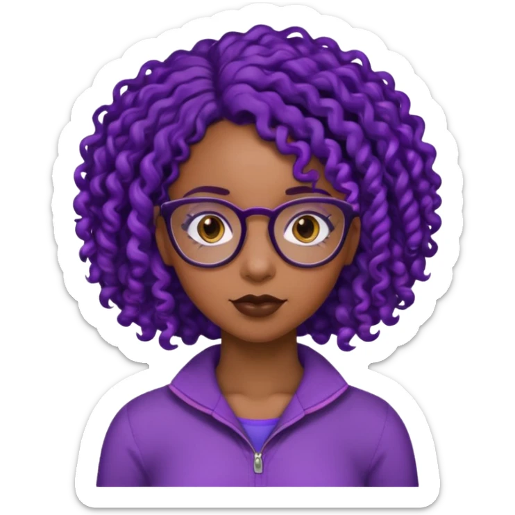 this emoji 🤓 but it’s a black girl with purple black curly hair no shoulders  sticker
