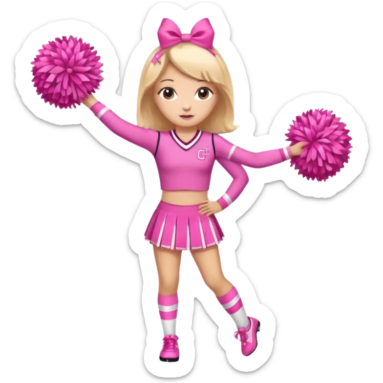 give me a full-length cheerleader in pink with pink pom poms and a breast cancer ribbon on the top sticker