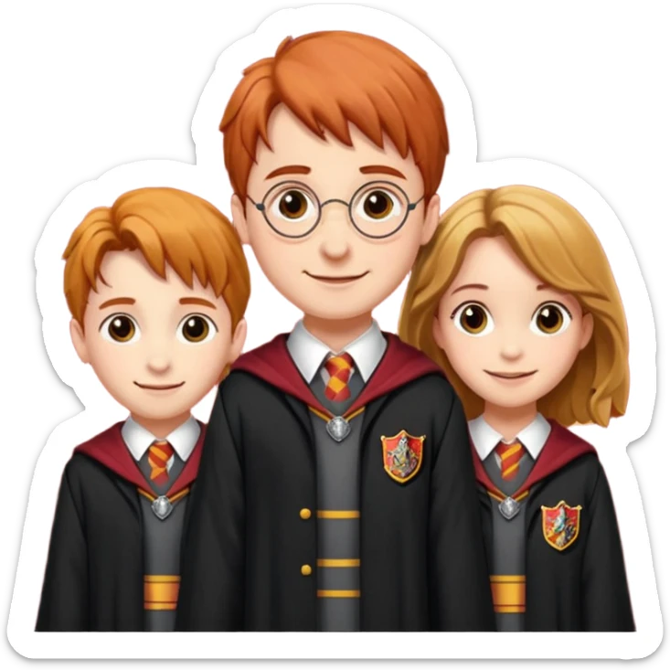 harry potter, ronald weasley and hermione granger in gryfinndor uniform sticker