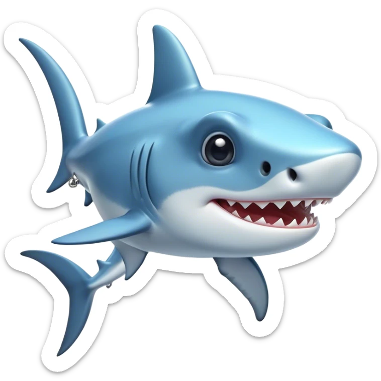 Cinematic Cute Hammerhead Shark Portrait Emoji, Head tilted playfully and inquisitively, with a charming, distinctive hammer-shaped head and wide, expressive eyes on either side, a sleek, smooth body accented by gentle fin curves, Simplified yet irresistibly adorable features, highly detailed, glowing with a soft, inviting ocean glow, high shine, affectionate and lively, stylized with a touch of whimsical marine charm, soft glowing outline, capturing the essence of a mischievous yet endearing hammerhead that seems as if it could swim out of the screen into your heart! sticker