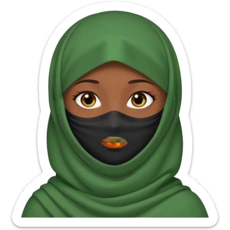 Niqab musli girl chocolate color make the niqab green cover whole face except her eya sticker