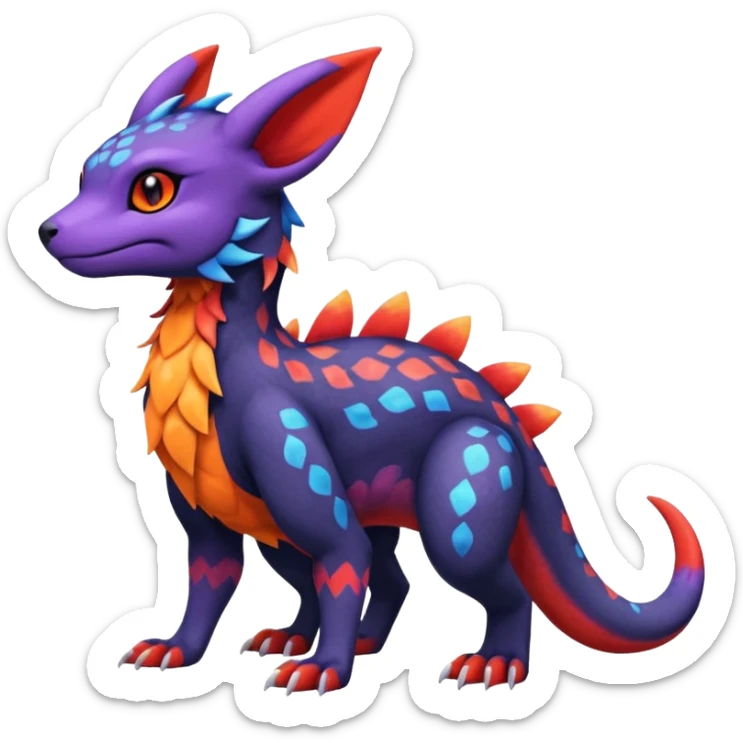 Cute Exotic Colorful Guilmon-Salandit-Umbreon-Quilava-Fakémon-hybrid-creature (full body)  sticker